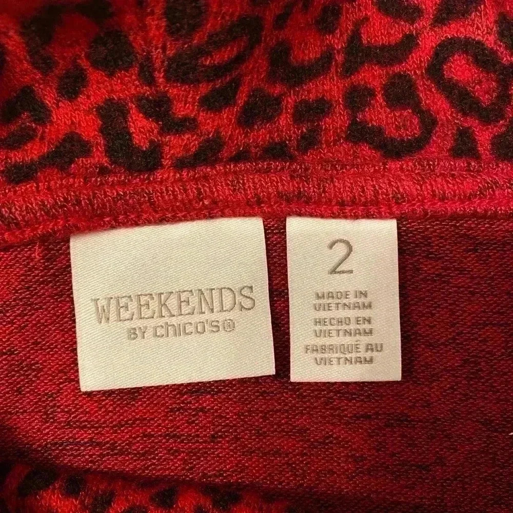 Weekends by Chico’s Animal Print Cowl Neck Sweater Women’s 2 Large Red Black